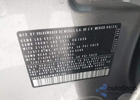 2023 Volkswagen Taos 1.5T S from USA, damaged, VIN 3VVCX7B28PM367186